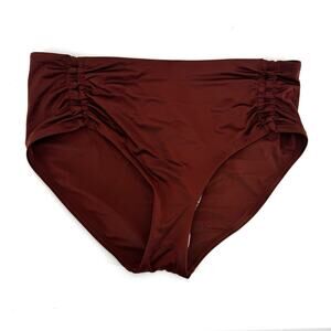 CALIA Women's Adjustable Tie Front Swim Bottoms Red Brown Shine Size Small